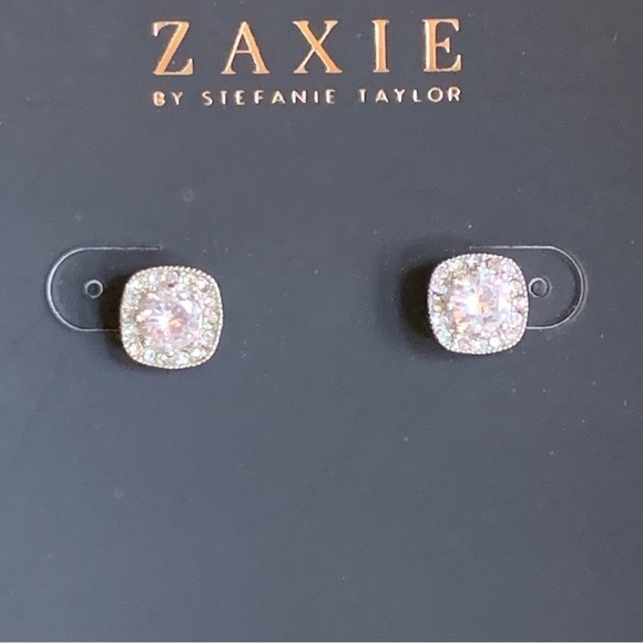 Cushion Cut CZ Halo Stud Earrings by Zaxie | NEW - Picture 4 of 8